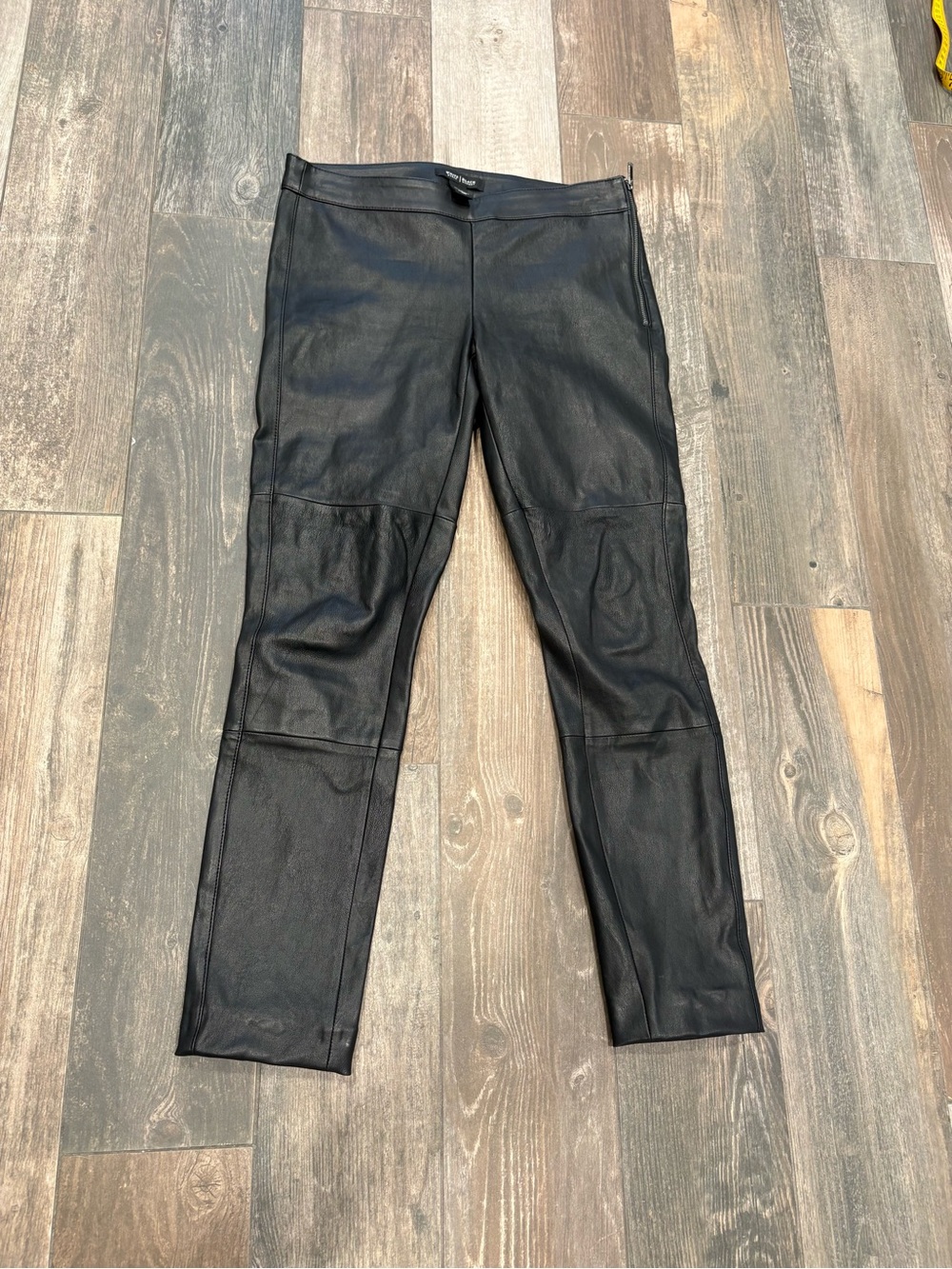 White House Black Market Black Real Leather Skinny Pants Women Size 4 Moto MO